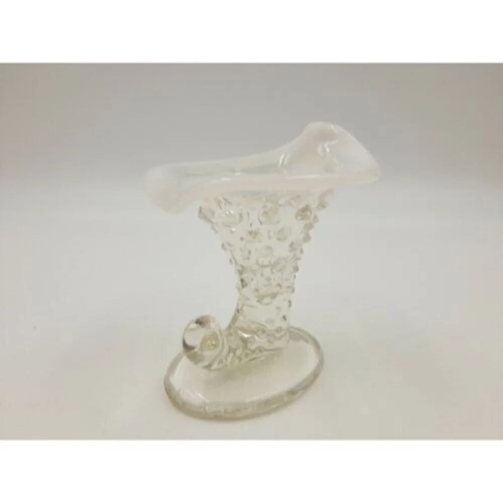 Fenton Cornucopia Hobnail Style White Opalescent Glass Small Horn Vase Art Glass